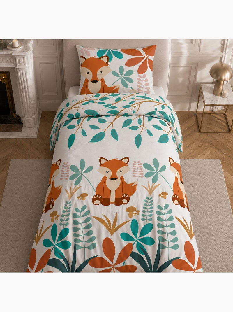 Parure de lit 100% coton motif géométrique, renardeau Multicolore - Kiabi