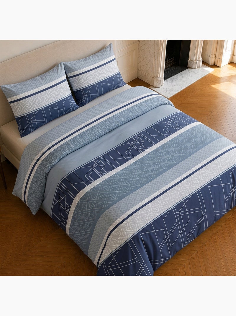 Parure de lit 100% coton motif géométrique, ulysse Bleu marine - Kiabi