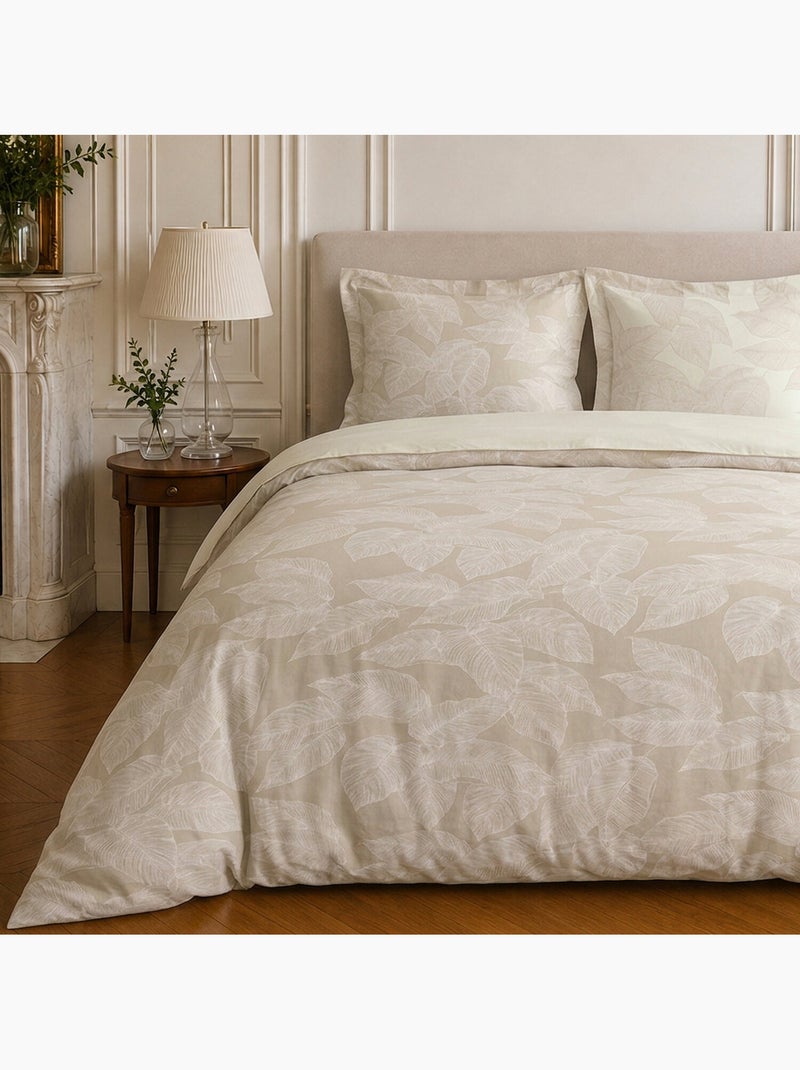 Parure de lit 100% coton motif tropical, feuille Beige - Kiabi