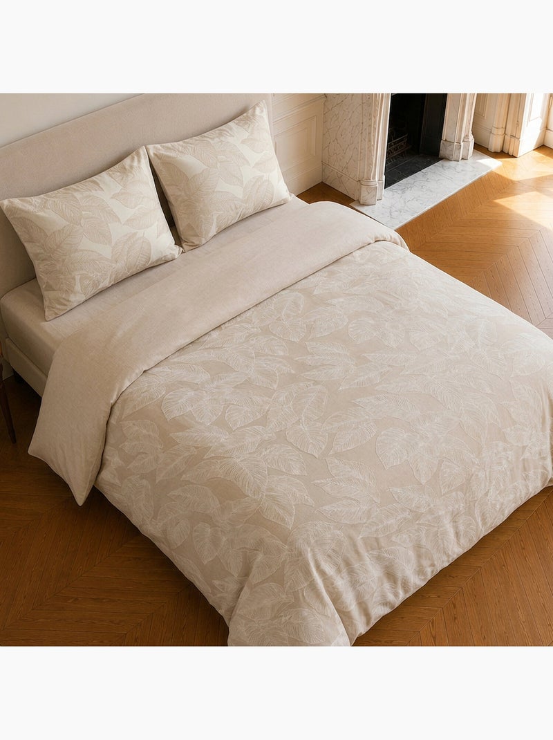 Parure de lit 100% coton motif tropical, feuille Beige - Kiabi