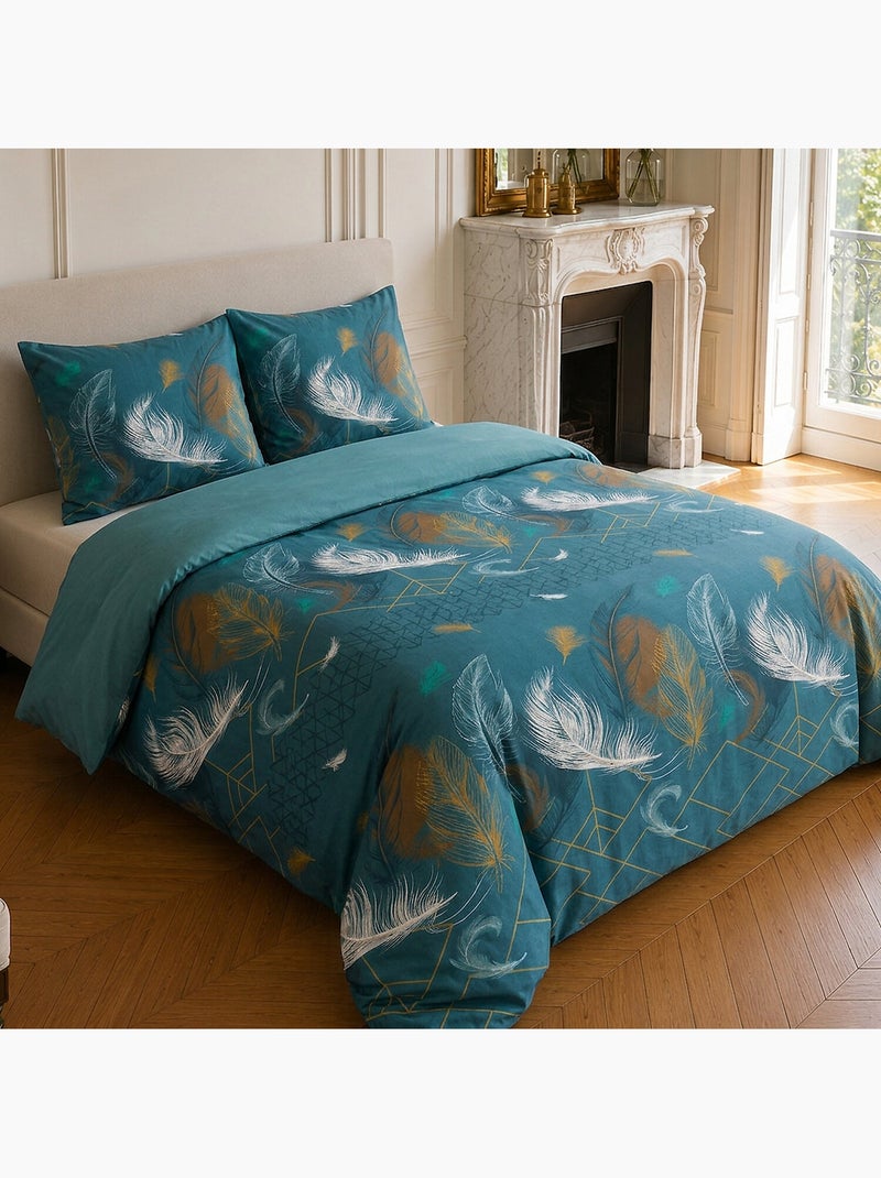 Parure de lit 100% coton motif tropical, paloma Bleu - Kiabi