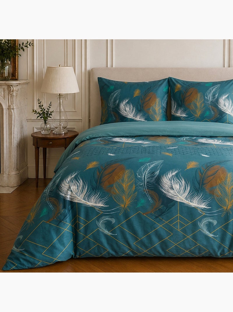 Parure de lit 100% coton motif tropical, paloma Bleu - Kiabi