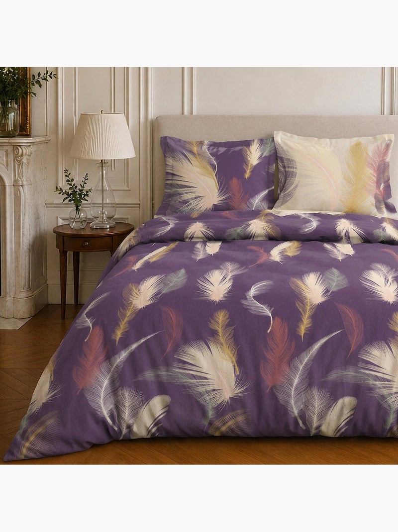 Parure de lit 100% coton motif tropical, winter Violet aubergine - Kiabi