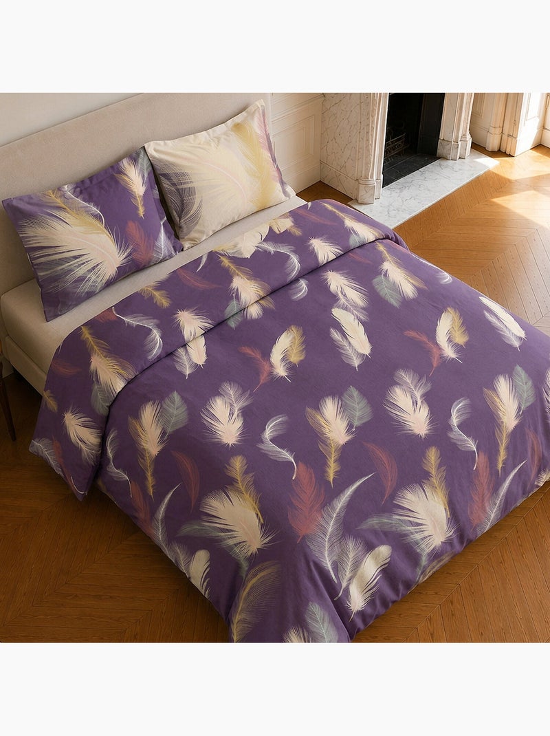 Parure de lit 100% coton motif tropical, winter Violet aubergine - Kiabi