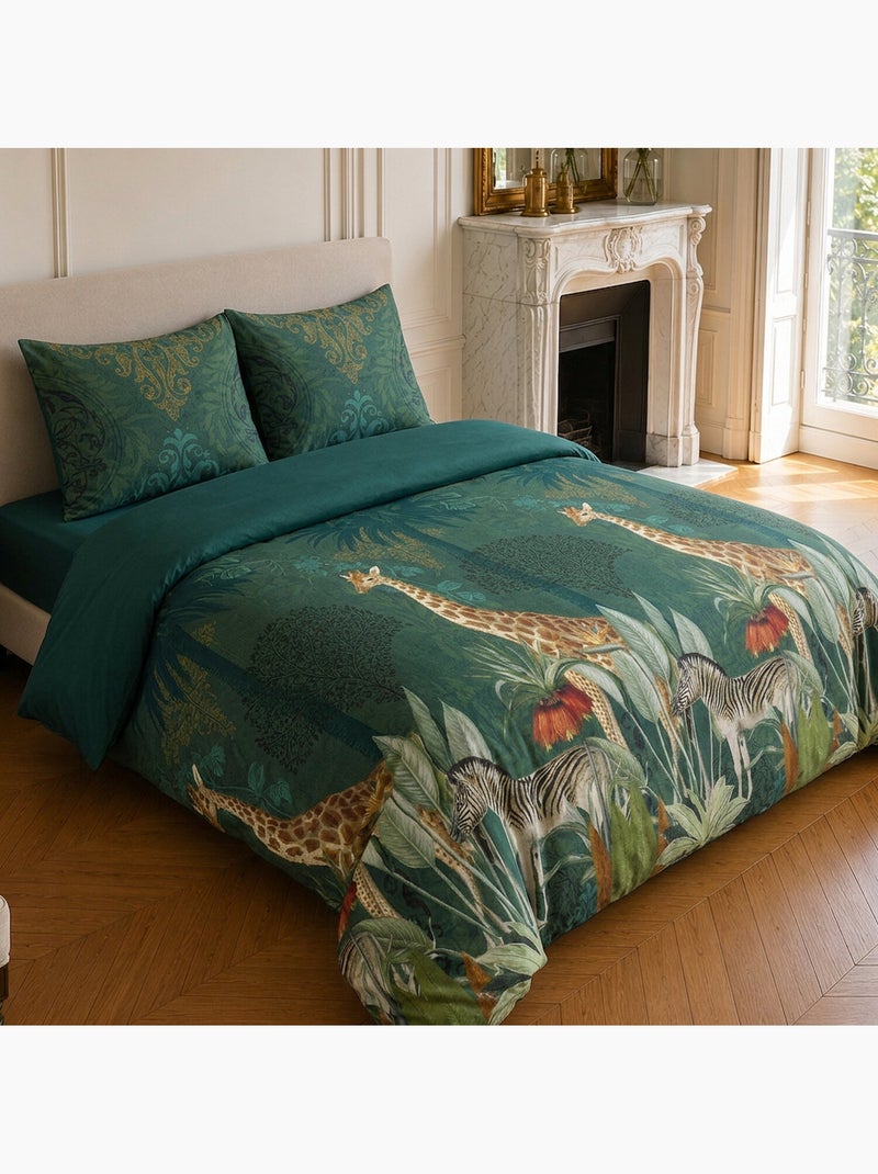 Parure de lit 100% coton motif tropical, zambi Vert - Kiabi