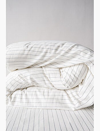 Parure de lit 100% coton tisse teint Bleu