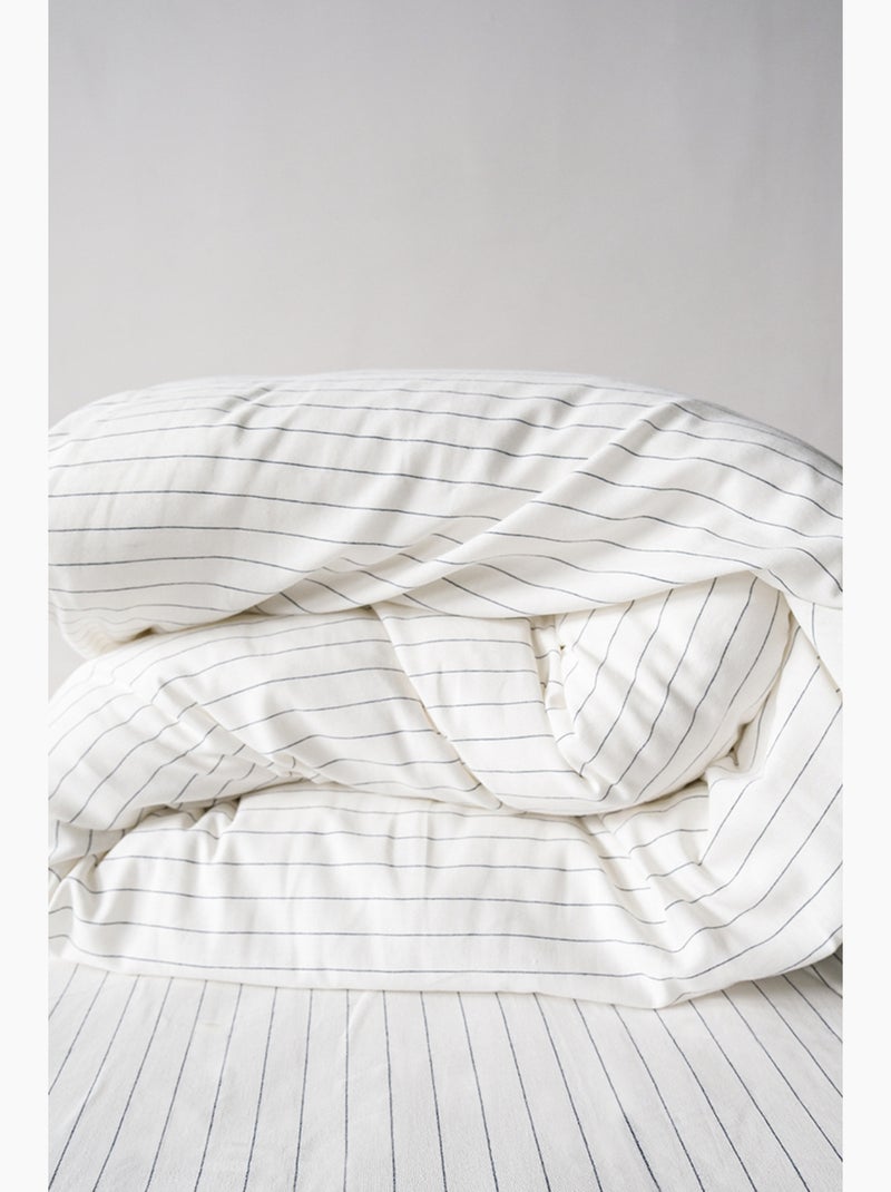 Parure de lit 100% coton tisse teint Bleu Ivoire - Kiabi