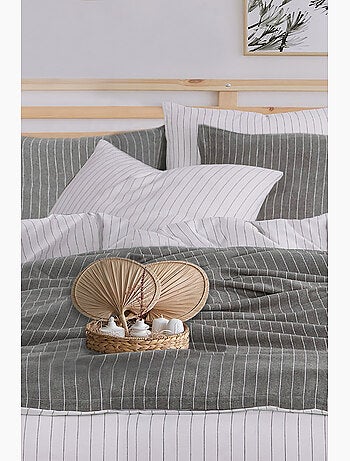 Parure de lit 100% coton tisse teint Kaki