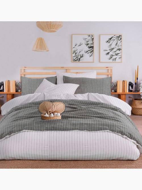 Parure de lit 100% coton tisse teint Kaki - Kiabi Parure de lit 100% coton tisse teint Kaki - Kiabi