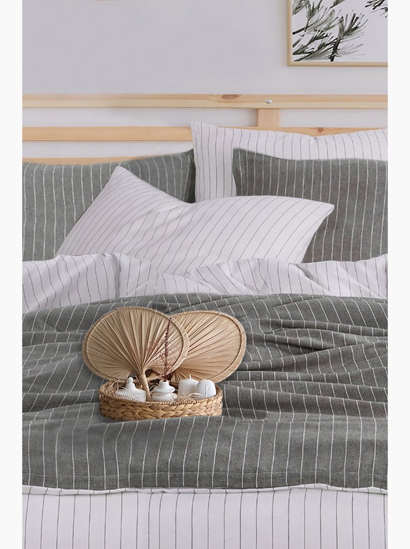Parure de lit 100% coton tisse teint Kaki Vert kaki - Kiabi