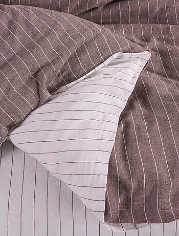 Parure de lit 100% coton tisse teint Marron