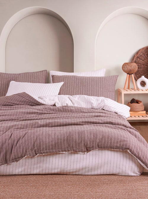 Parure de lit 100% coton tisse teint Marron - Kiabi