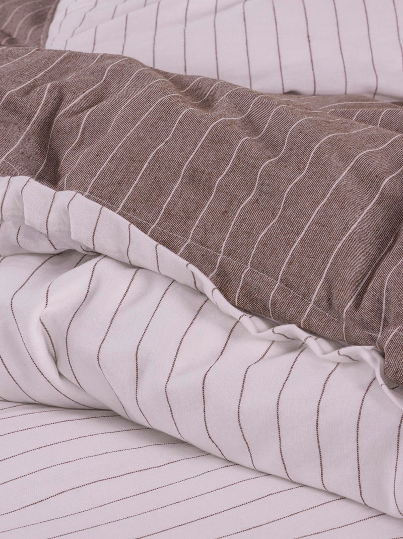 Parure de lit 100% coton tisse teint Marron Marron - Kiabi