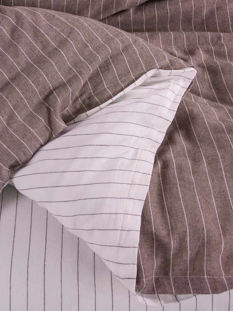 Parure de lit 100% coton tisse teint Marron Marron - Kiabi
