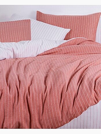 Parure de lit 100% coton tisse teint Ocre