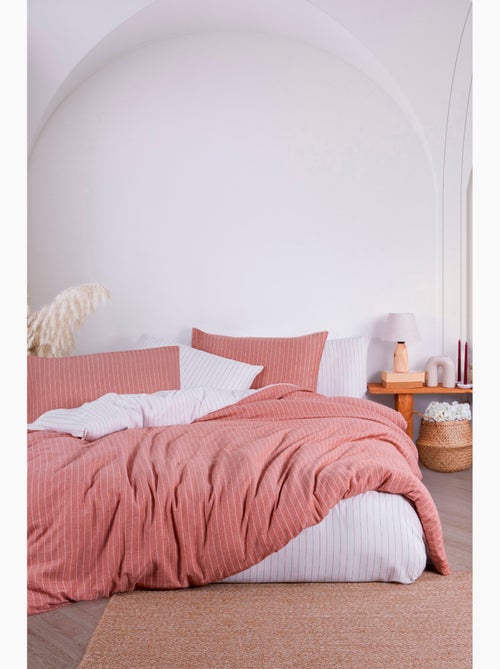 Parure de lit 100% coton tisse teint Ocre - Kiabi