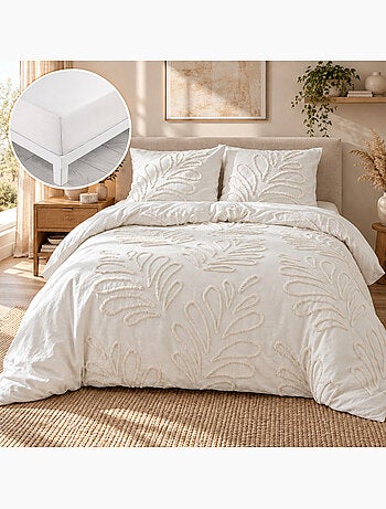 Parure de lit 100% coton tufté anouk + drap housse 140 x 190 cm