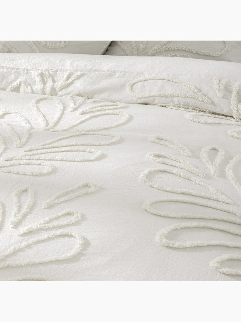 Parure de lit 100% coton tufté anouk + drap housse 140 x 190 cm Blanc - Kiabi