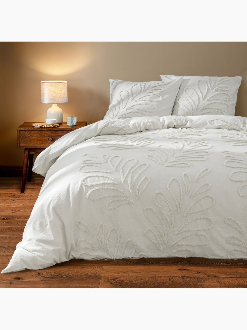 Parure de lit 100% coton tufté anouk + drap housse 140 x 190 cm Sable - Kiabi