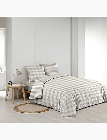 Parure de lit 100% coton victoire + drap housse 140 x 190 cm sable