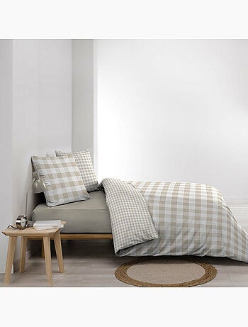 Parure de lit 100% coton victoire + drap housse 140 x 190 cm sable