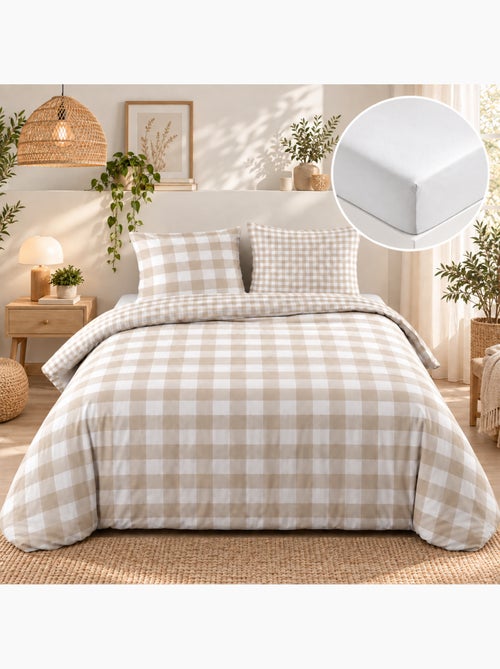 Parure de lit 100% coton victoire + drap housse 140 x 190 cm sable - Kiabi Parure de lit 100% coton victoire + drap housse 140 x 190 cm sable - Kiabi