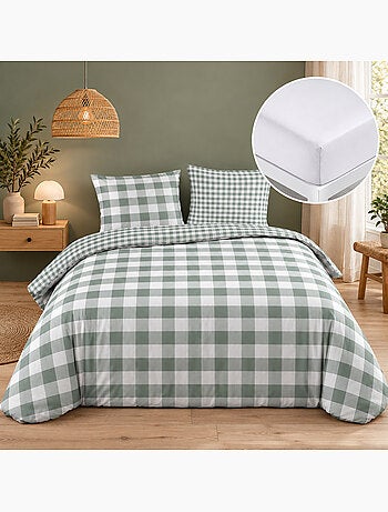 Parure de lit 100% coton victoire + drap housse blanc