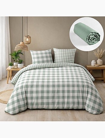 Parure de lit 100% coton victoire + drap housse blanc