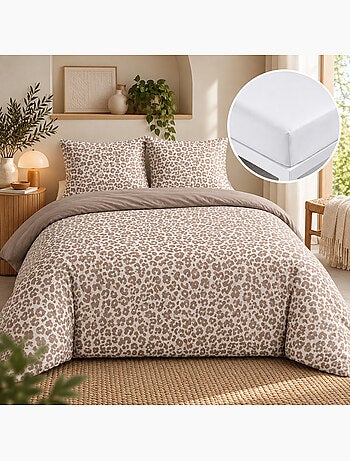 Parure de lit 100% coton wild + drap-housse blanc