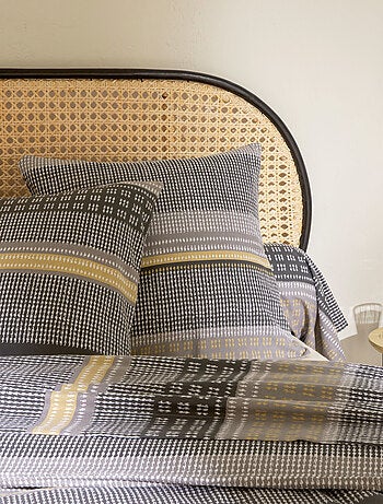 Parure de lit 100% flanelle de coton JULES gris/jaune