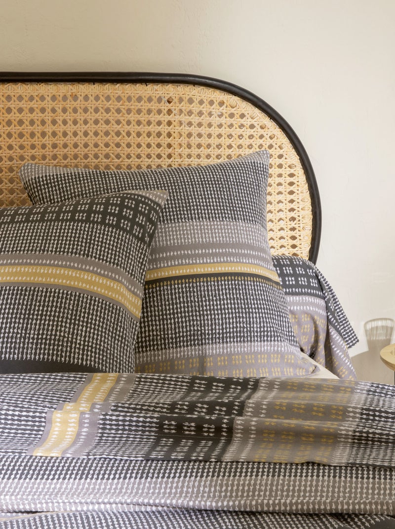 Parure de lit 100% flanelle de coton JULES gris/jaune Jaune - Kiabi