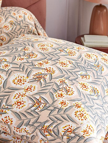 Parure de lit 100% flanelle de coton LILY gris orange