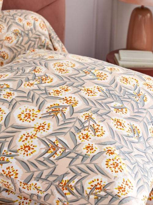 Parure de lit 100% flanelle de coton LILY gris orange - Kiabi