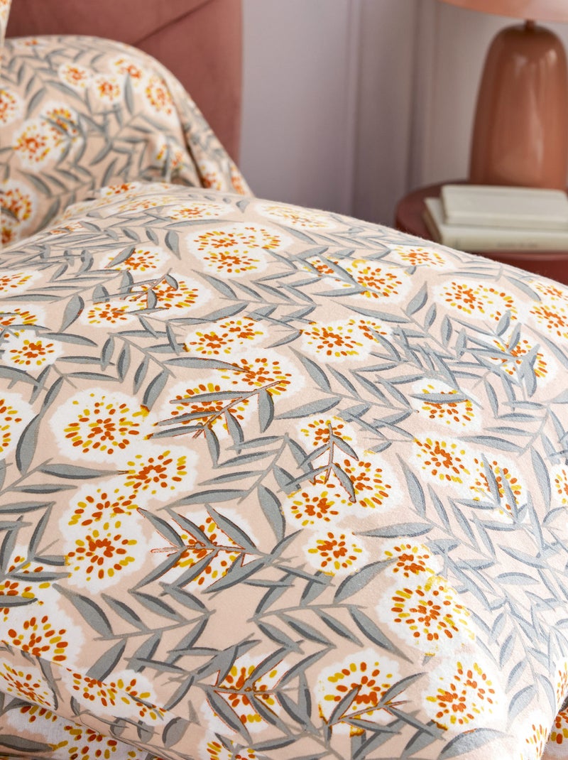Parure de lit 100% flanelle de coton LILY gris orange Orange - Kiabi