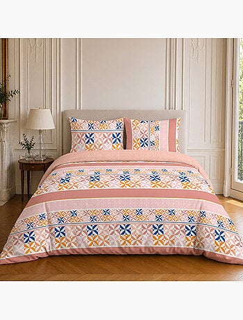 Parure de lit 100% microfibre motif géométrique, blueberry