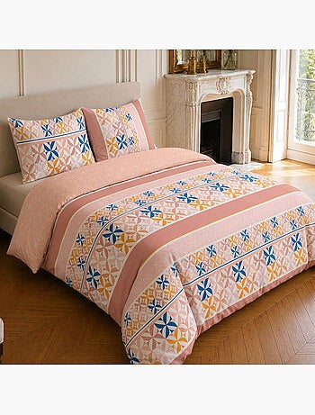 Parure de lit 100% microfibre motif géométrique, blueberry