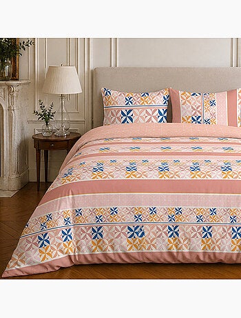 Parure de lit 100% microfibre motif géométrique, blueberry