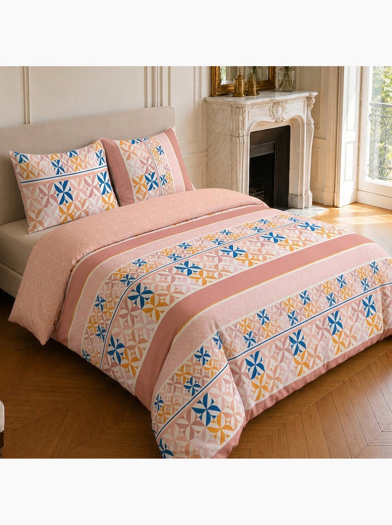 Parure de lit 100% microfibre motif géométrique, blueberry Rose - Kiabi