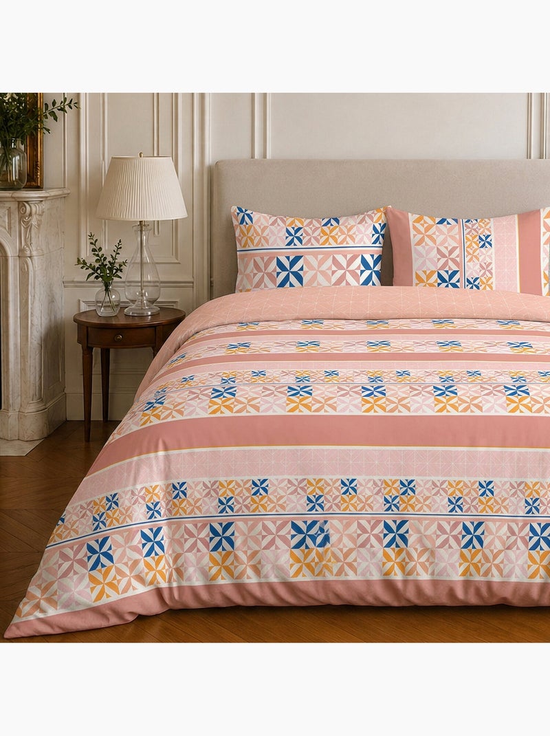 Parure de lit 100% microfibre motif géométrique, blueberry Rose - Kiabi