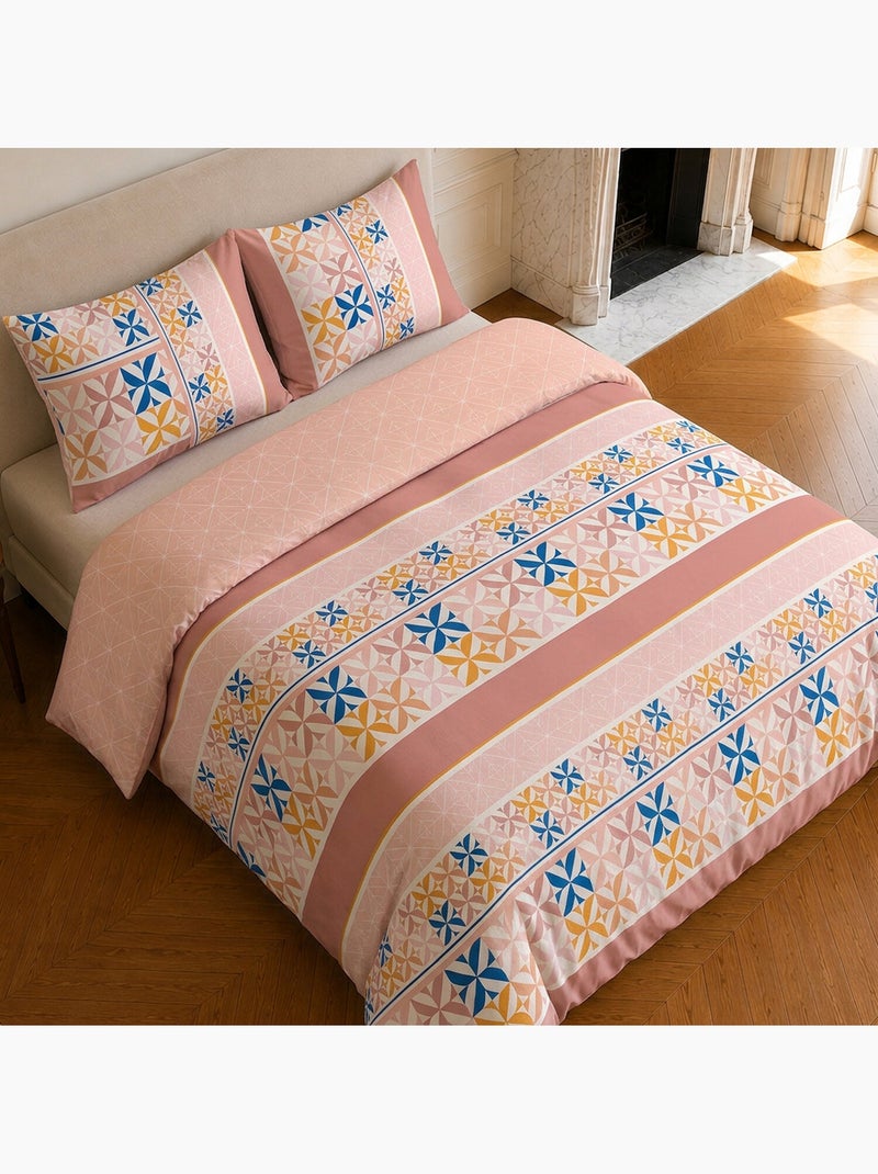 Parure de lit 100% microfibre motif géométrique, blueberry Rose - Kiabi