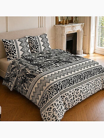 Parure de lit 100% microfibre motif géométrique, lavane