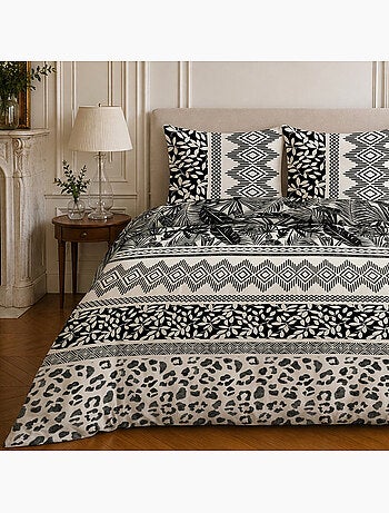 Parure de lit 100% microfibre motif géométrique, lavane