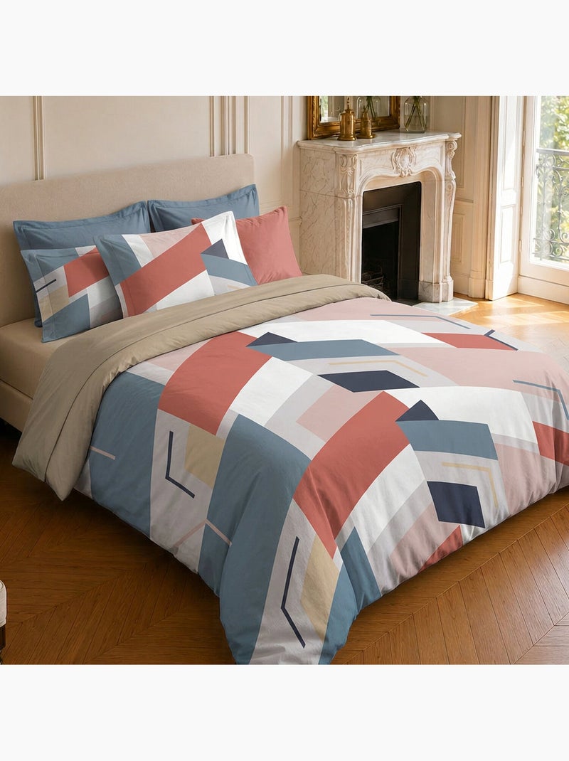 Parure de lit 100% microfibre motif géométrique, pepite Corail - Kiabi