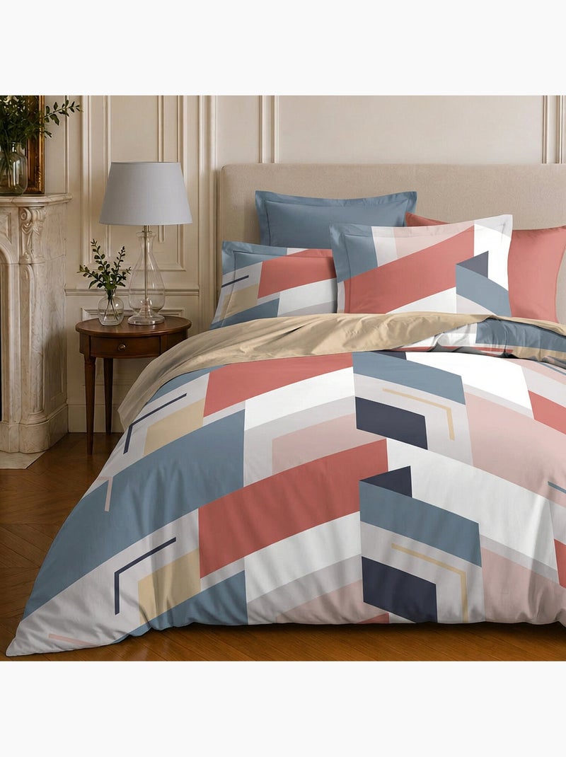 Parure de lit 100% microfibre motif géométrique, pepite Corail - Kiabi