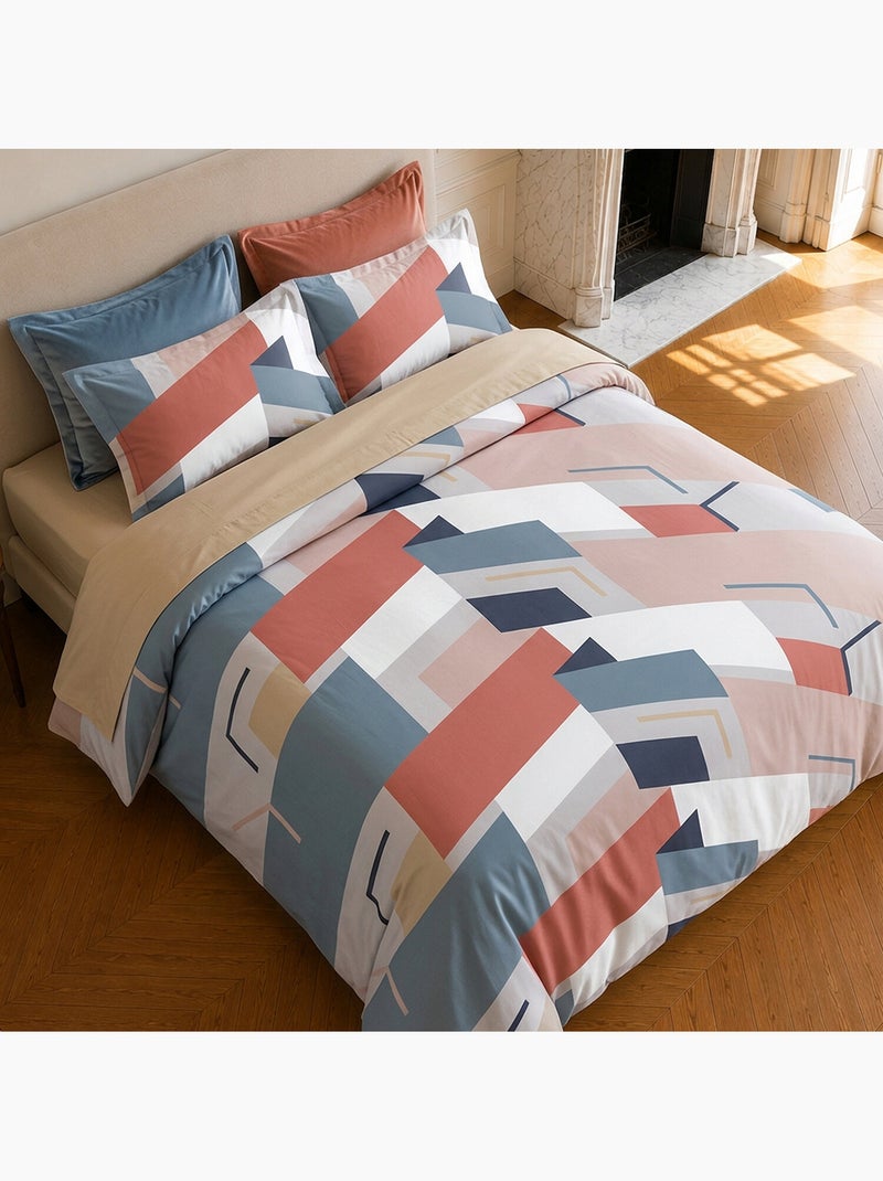 Parure de lit 100% microfibre motif géométrique, pepite Corail - Kiabi