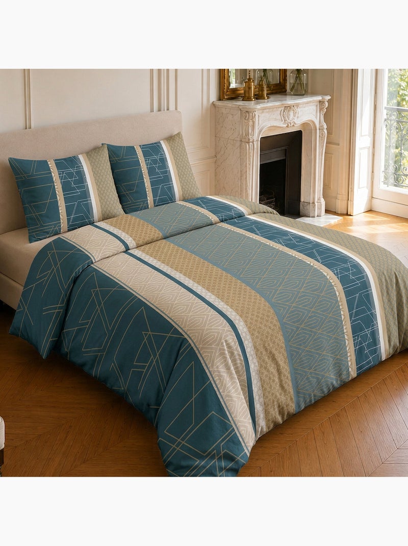 Parure de lit 100% microfibre motif géométrique, ulysse Bleu marine - Kiabi