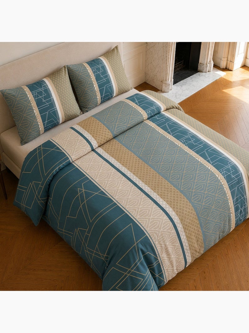 Parure de lit 100% microfibre motif géométrique, ulysse Bleu marine - Kiabi