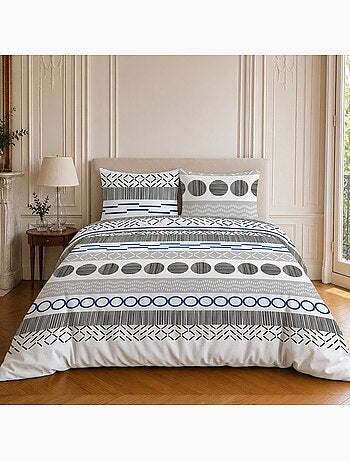 Parure de lit 100% microfibre motif géométrique, vague