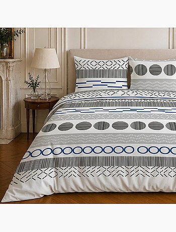Parure de lit 100% microfibre motif géométrique, vague
