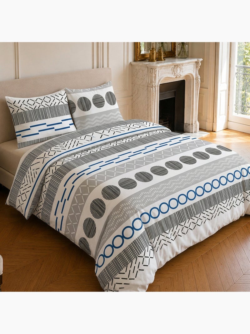 Parure de lit 100% microfibre motif géométrique, vague Bleu - Kiabi